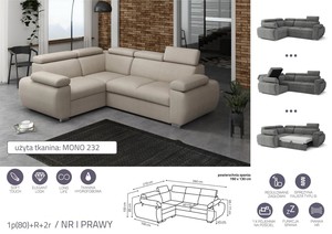 Extendable corner sofa bed Aston 1p(80)+R+2r