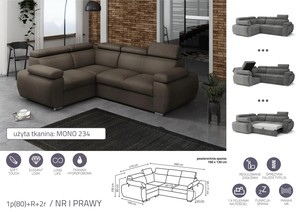 Extendable corner sofa bed Aston 1p(80)+R+2r