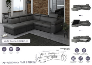 Stūra dīvāns izvelkams Aston LXp+1p(65)+R+2r
