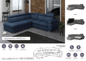 Extendable corner sofa bed Aston LXp+1p(65)+R+2r