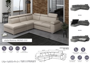 Extendable corner sofa bed Aston LXp+1p(65)+R+2r