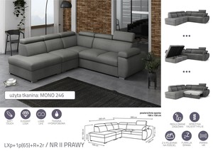 Extendable corner sofa bed Aston LXp+1p(65)+R+2r