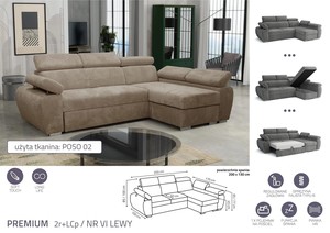 Extendable corner sofa bed Aston Premium 2r+LCp