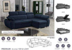 Extendable corner sofa bed Aston Premium 2r+LCp