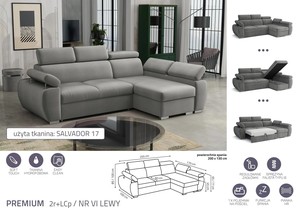 Extendable corner sofa bed Aston Premium 2r+LCp