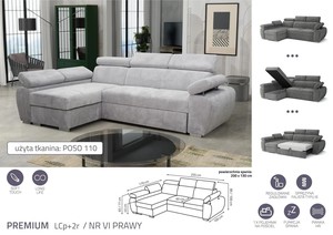 Stūra dīvāns izvelkams Aston Premium LCp+2r