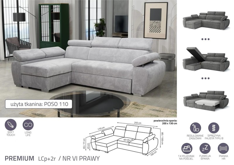 Stūra dīvāns izvelkams Aston Premium LCp+2r