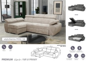 Extendable corner sofa bed Aston Premium LCp+2r