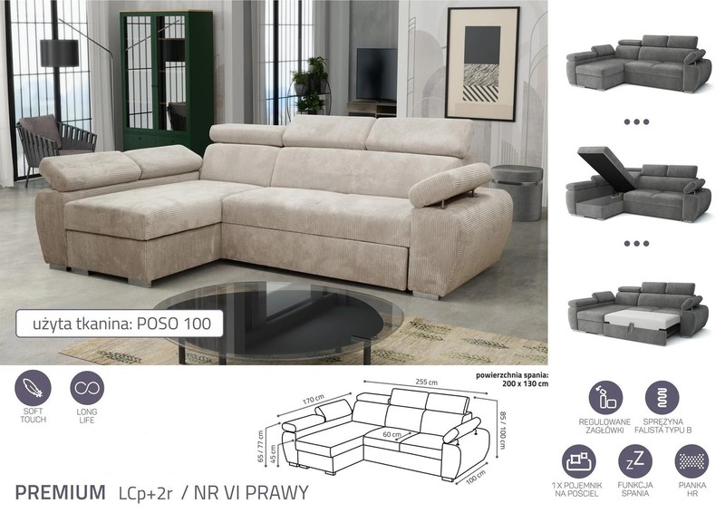 Stūra dīvāns izvelkams Aston Premium LCp+2r