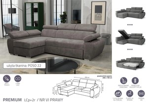 Extendable corner sofa bed Aston Premium LCp+2r