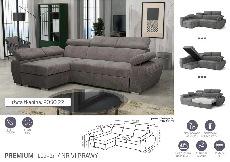 Stūra dīvāns izvelkams Aston Premium LCp+2r