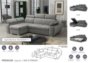 Extendable corner sofa bed Aston Premium LCp+2r