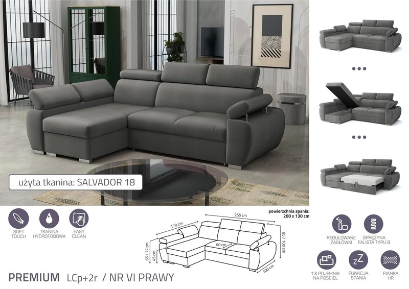 Stūra dīvāns izvelkams Aston Premium LCp+2r