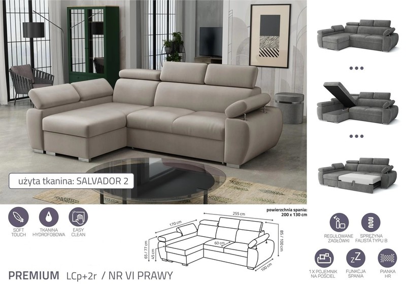 Stūra dīvāns izvelkams Aston Premium LCp+2r