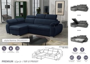 Extendable corner sofa bed Aston Premium LCp+2r