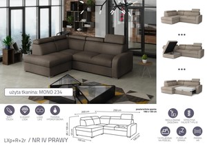 Extendable corner sofa bed Dave LXp+R+2r