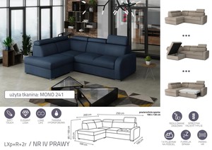 Extendable corner sofa bed Dave LXp+R+2r