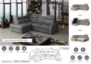 Extendable corner sofa bed Dave LXp+R+2r