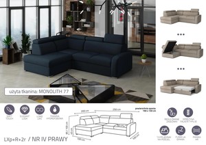 Extendable corner sofa bed Dave LXp+R+2r