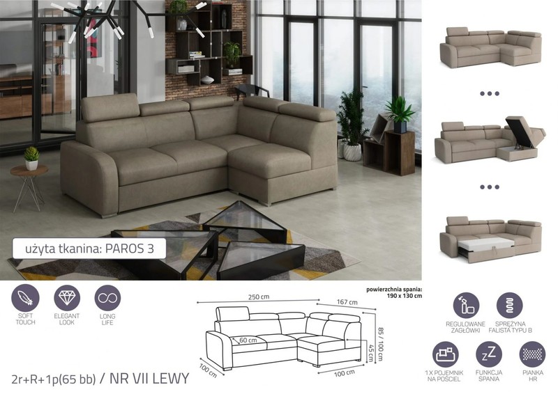 Extendable corner sofa bed Dave 2r+R+1p(65 bb)