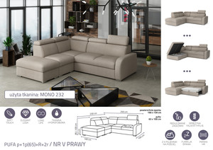 Extendable corner sofa bed Dave PUFA p+1p(65)+R+2r