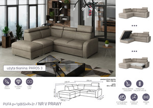 Extendable corner sofa bed Dave PUFA p+1p(65)+R+2r