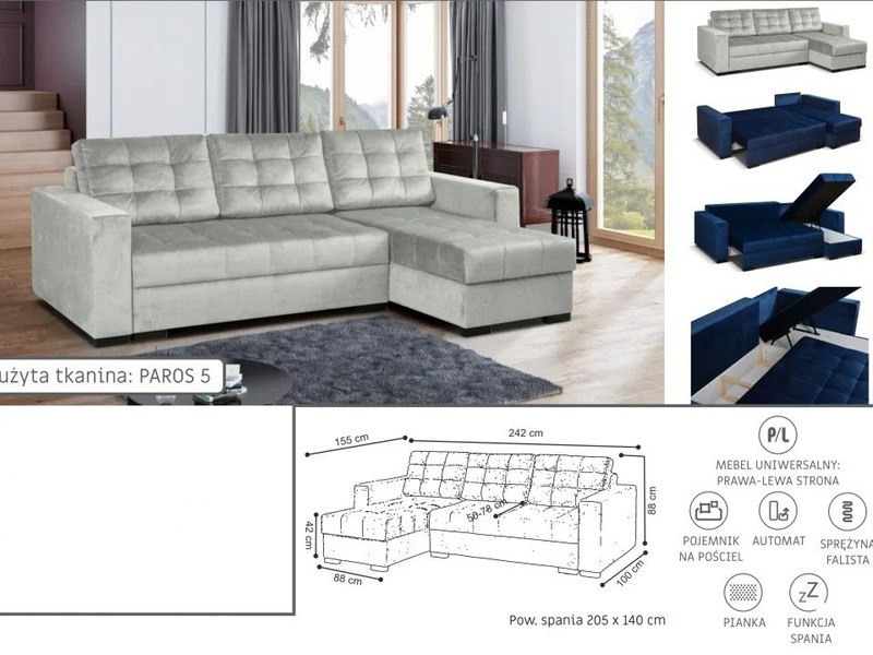 Extendable corner sofa bed Diego L/P