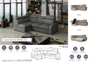 Extendable corner sofa bed Dave 1p(65 bb)+R+2r