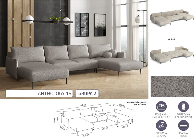 Extendable corner sofa bed Livio LC+2r+LC