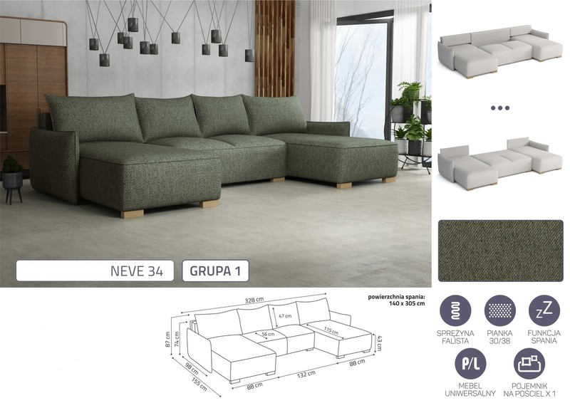 Extendable corner sofa bed Malibu LC+2r+LC