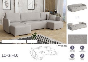 Extendable corner sofa bed Arona U