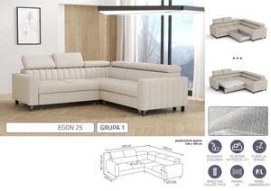 Extendable corner sofa bed Sergio 2r+R+2p