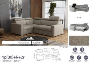 Stūra dīvāns izvelkams Pino 1p(80)+R+2r