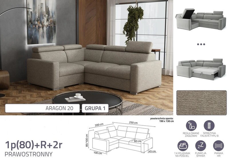 Stūra dīvāns izvelkams Pino 1p(80)+R+2r