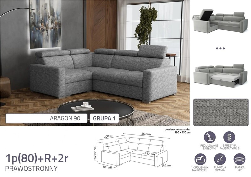 Stūra dīvāns izvelkams Pino 1p(80)+R+2r